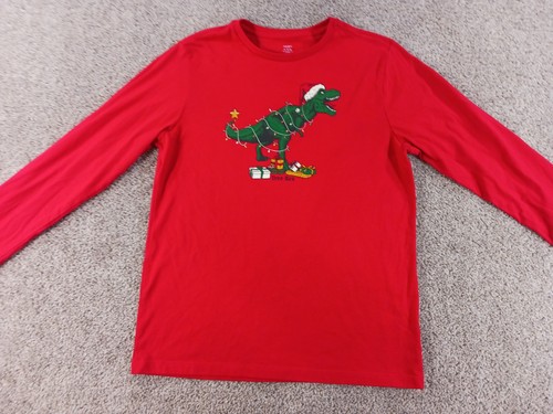 Holiday Time Girls XL 14-16 Long Sleeve ShirtRed T-Rex Santa Hat - Picture 2 of 17