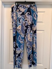 Susan Graver Women's Petite Pants PL Printed Liquid Knit Multi-Ink Blue