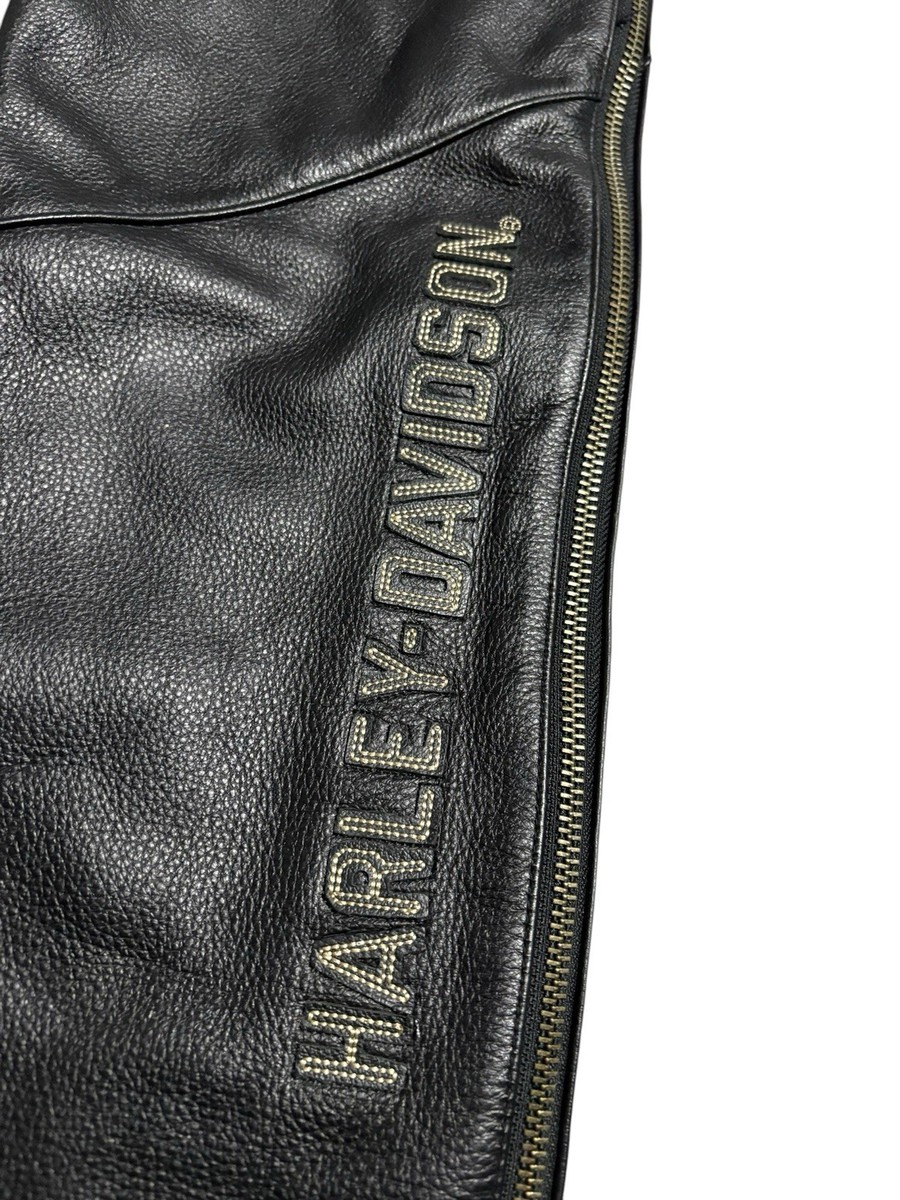 XS Harley Davidson Leather Chaps Belt Buckle Zip Motorcycle Pants