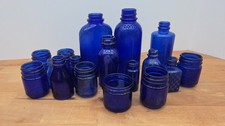 Lot of 18 Antique Cobalt Blue Medicine Apothecary Bottles