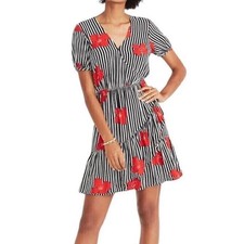 Madewell Womens Candied Orchids Floral Ashen Silver Ruffle-Wrap Dress Size 00