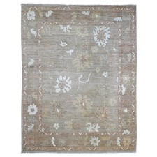 9'3"x11'10" Brown Afghan Angora Oushak Leaf Design Hand Knotted Wool Rug 22749