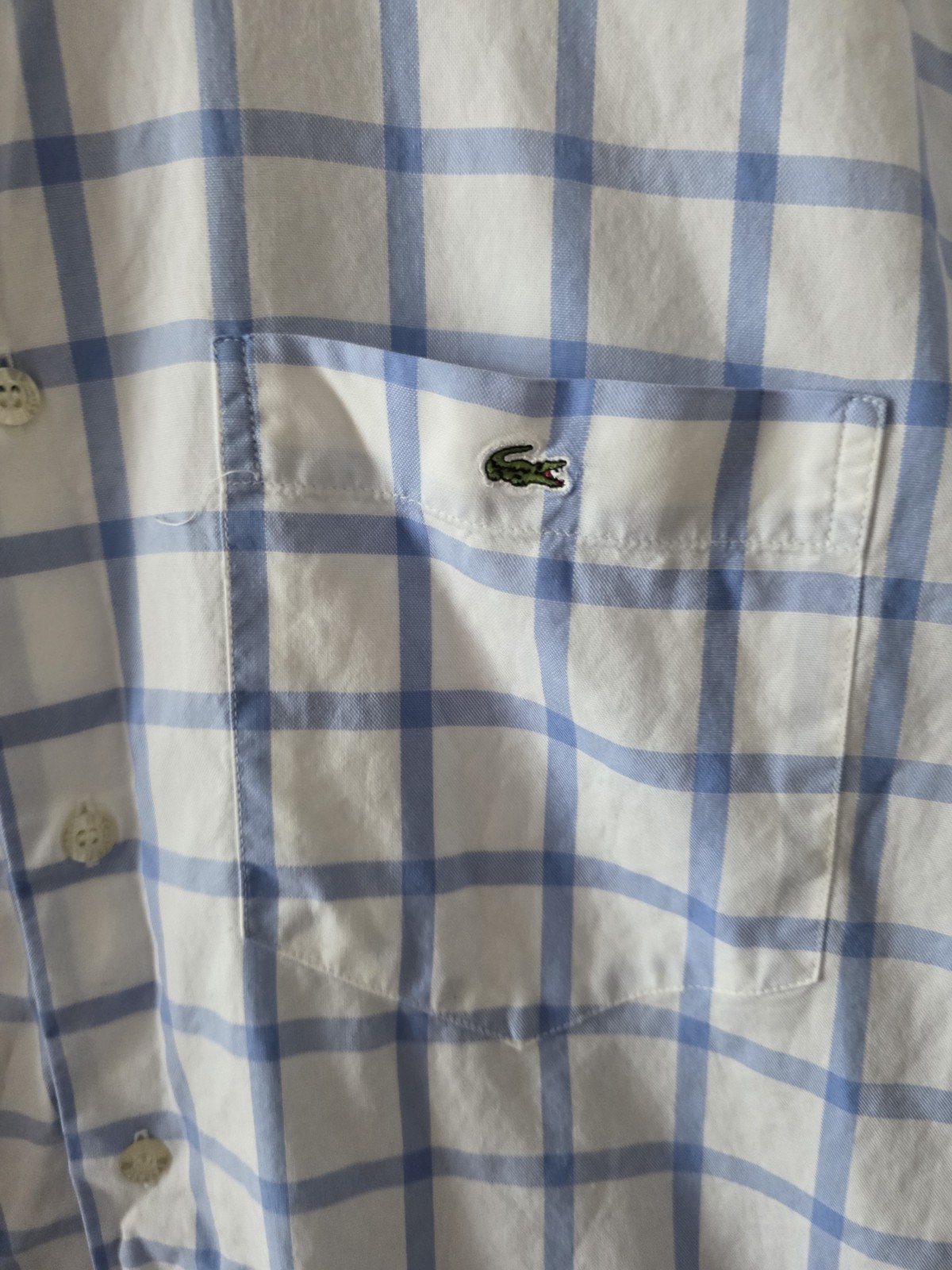 Lacoste Men's Blue & White Check Short-Sleeve Shirt Size 38 / UK Small image 2