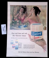 1954 Delsey Toilet Paper Like Kleenex Tissues Woman in Mirror  Print Ad 49410