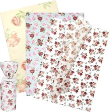 LIAPAWPAW Floral Tissue Paper 20x28 in, Vintage 15 Sheets/ 20x30, Red-Pink