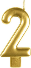 Numeral Moulded "2" Number Candle, Gold
