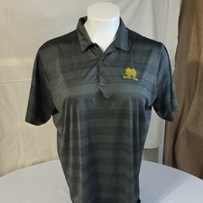 Antigua Black/Gray Striped Moisture Wicking Notre Dame Golf Polo EUC Shirt Sz XL