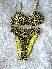 Victoria's Secret Leopard Bikini Set XS Cheeky Bottoms and 32B Top Push Up