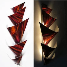 Modern Abstract Metal Wall Art Torchiere Lamp Painting Sculpture Decor Orange