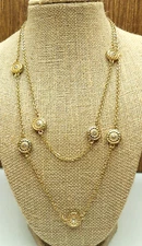 Charming Charlie Gold Tone Stationed 2- Sided Rhinestone Discs Necklace 37"