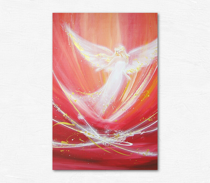 Schutzengel Bild: "Durch Liebe berührt" Engel Wandbild Rot, Deko fürs Wohnzimmer