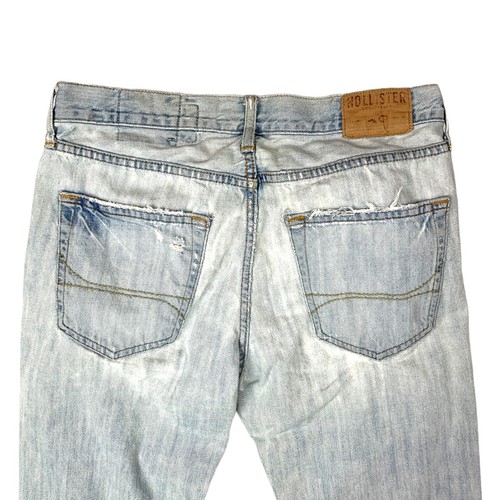 Pantalones de mezclilla Hollister desgastados 34x31 corte bota botón mosca lavado ligero tiro bajo ALTERADOS - Imagen 4 de 12