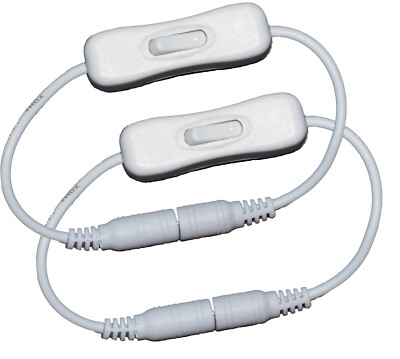12V In-Line Power Switch ON/OFF 2.1mm/5.5mm Plug - White - US Seller