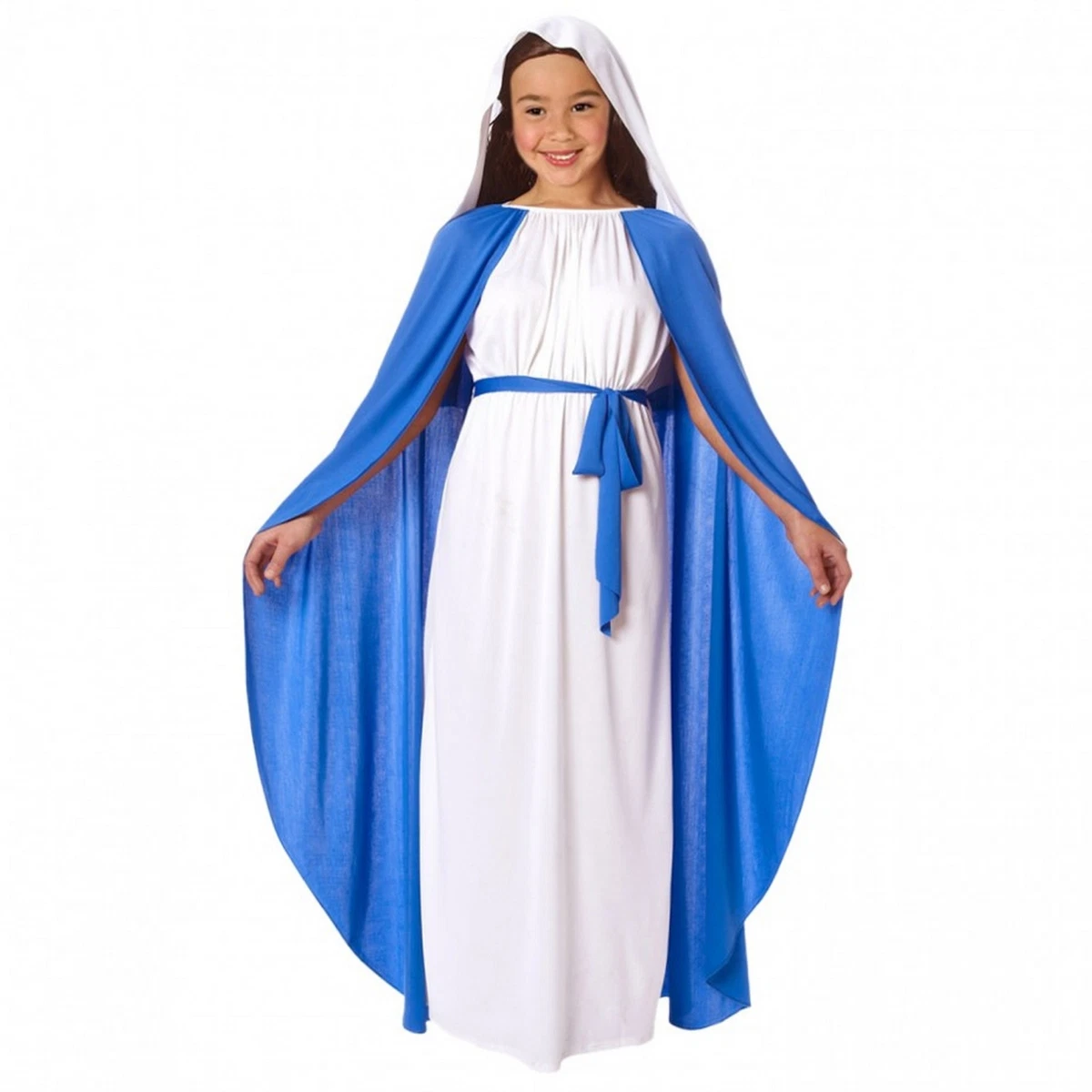 Girls Virgin Mary Costume Kids Religious Christmas Nativity Fancy Dress