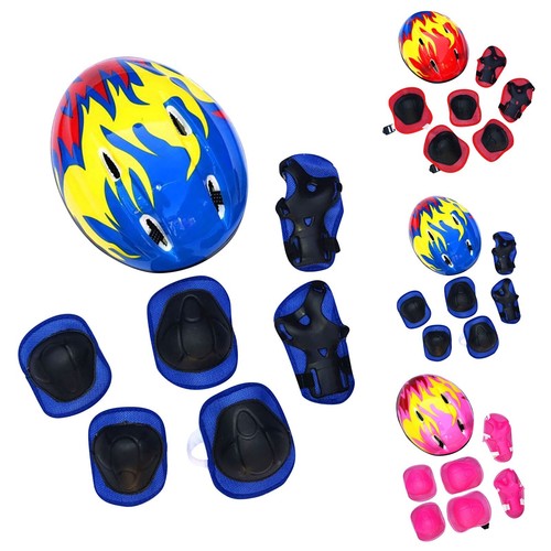 7Pcs/Set Children Helmet Breathable Shockproof Knee Elbow Wrist Pads Circling U4 - Bild 1 von 18