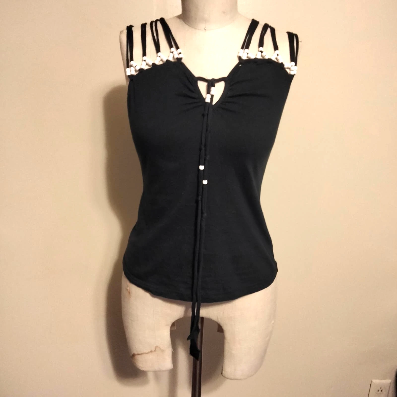 Chloe — See by Chloe Vintage Y2K Black & White Bead Detail Blouse Top Shirt 8