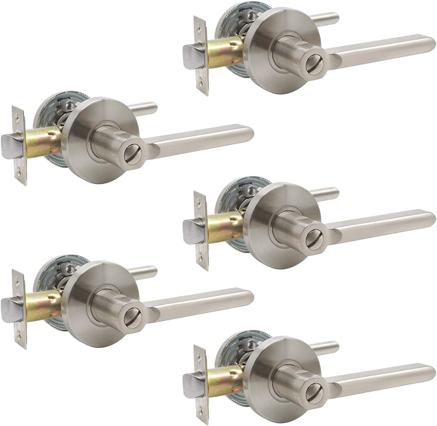 Elegant Satin Nickel Privacy Door Levers for Flat Interior Bedroom or Bathroom Handles with Reversible Function-image