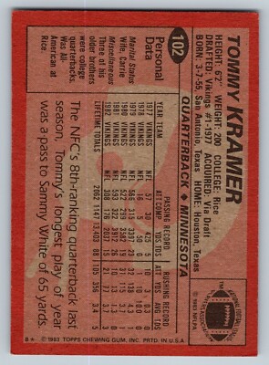 Topps 1983 Tommy Kramer #192 | eBay