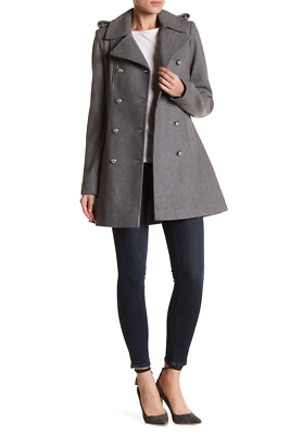 NWT VIA SPIGA $360 GRAY WOOL BLEND DOUBLE BREASTED MILITARY COAT SZ 14 