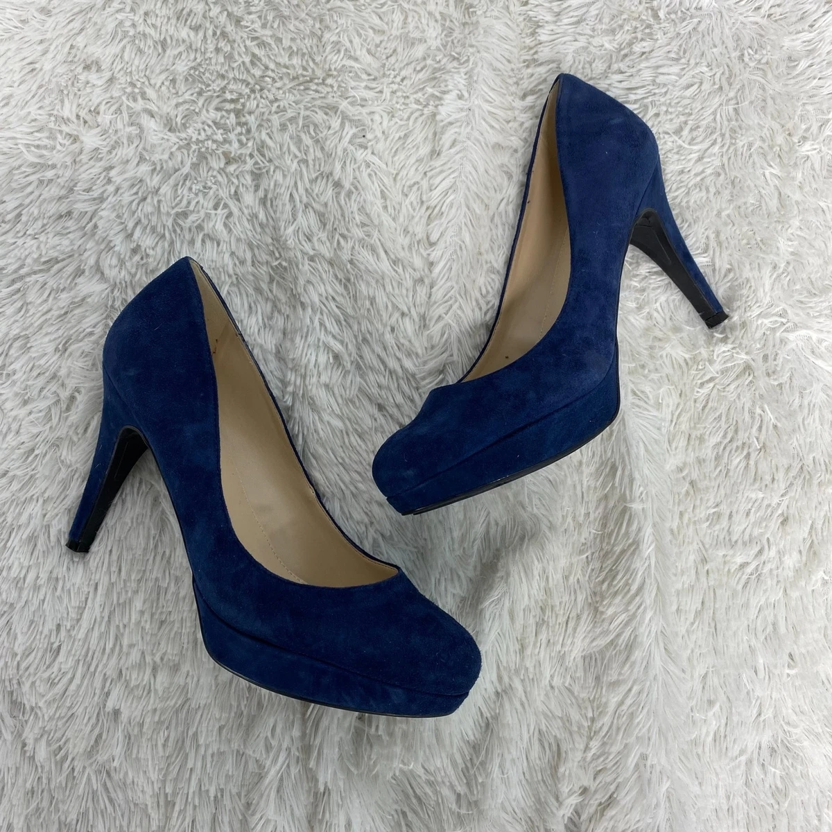 Marc Fisher Sydney Blue Velvet Suede Round Toe Pump Stiletto Heels Size 7.5