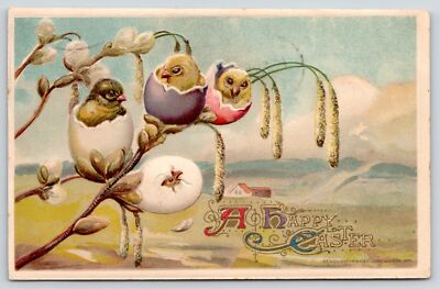 Easter~Colored Eggs Hang on Pussy Willow Branches~Hatch Chicks~John Winsch 1911