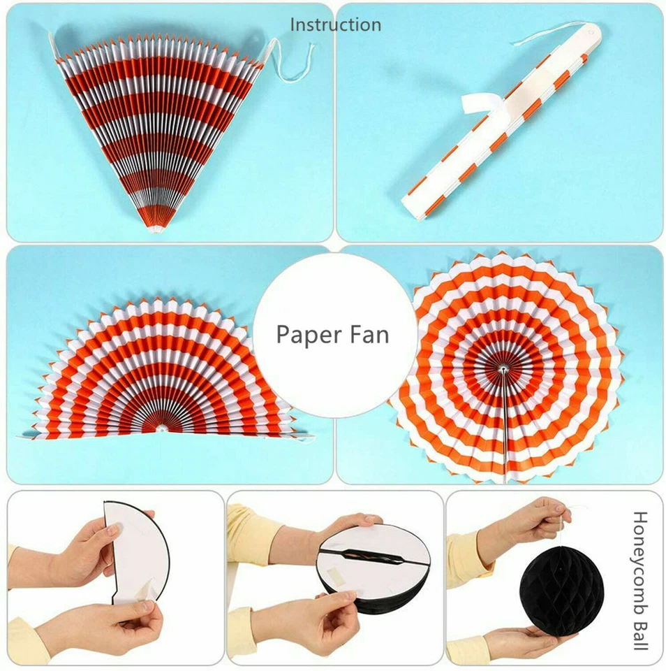 All-In-One Hanging Paper Fan Tissue Pompoms Honeycomb Ball Party  (Yellow Black) - Image 2 of 4