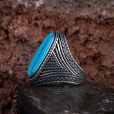 Solid-925 Sterling Silver Handmade Gemstone Turquoise Comfortable Men's Jewelry