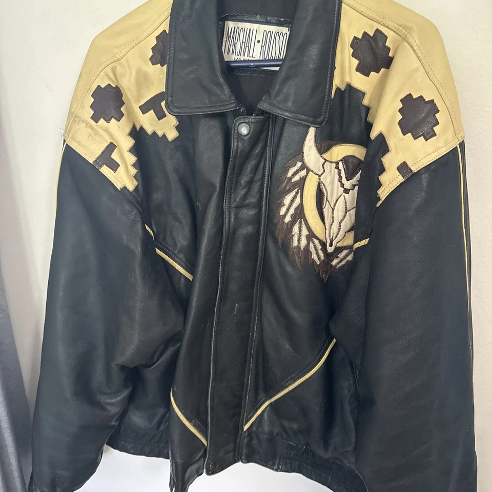 Chaqueta Bomber De Colección Marshall Rousso Cuero Retro Y2K Bull Skull Talla XL? Foto 4 de 4