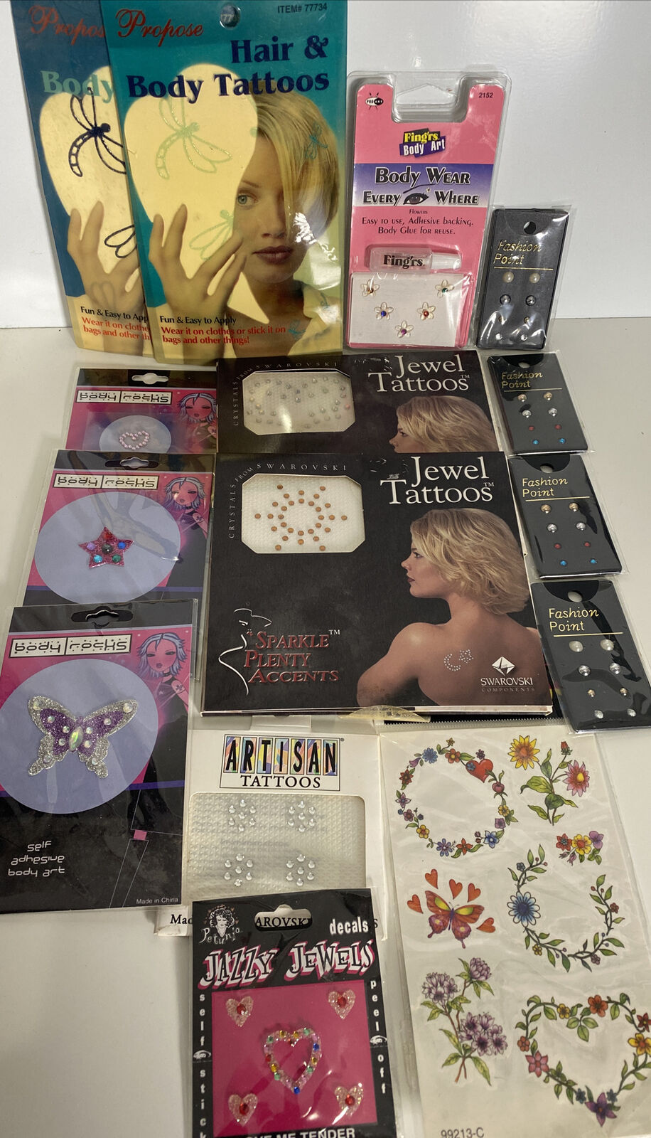 Lot of Assorted 1 year warranty Body Tattoos Brands New color Earrings: Stick-On & Various