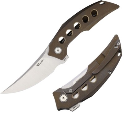 Reate Knives Velocity Folding Knife 3'' Elmax Steel Blade Bronze Titanium Handle