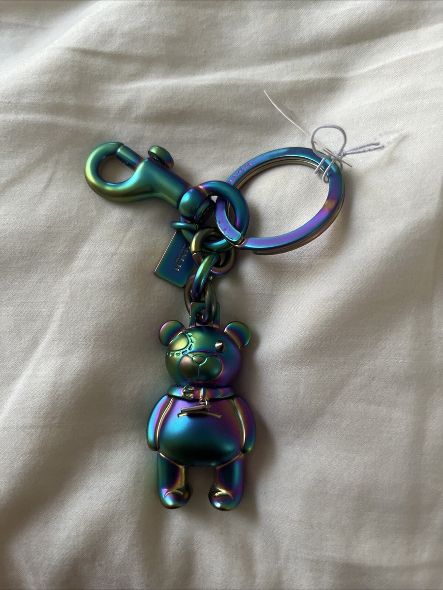 NEW COACH Hologram Iridescent Teddy Bear Purse Charm Key
