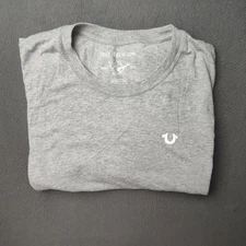 True Religion Shirt Mens Medium Gray Long Sleeve Crewneck Logo Spell Out Cotton