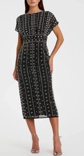 Mac Duggal Black Beaded Cap Sleeve Sheath Midi Dress 93649 Size 6 NWT