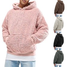 Men Fluffy Fleece Sweatshirt Hooded Tops Jumper Sweater Pullover Pocket Hoodie X