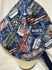 Men/Women Surgical Scrub Cap Lined Navy Tags Respect  100% Cotton