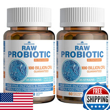 Raw Probiotics Women  Men - 100 Billion CFU, 35 Strains, Organic Prebiotics