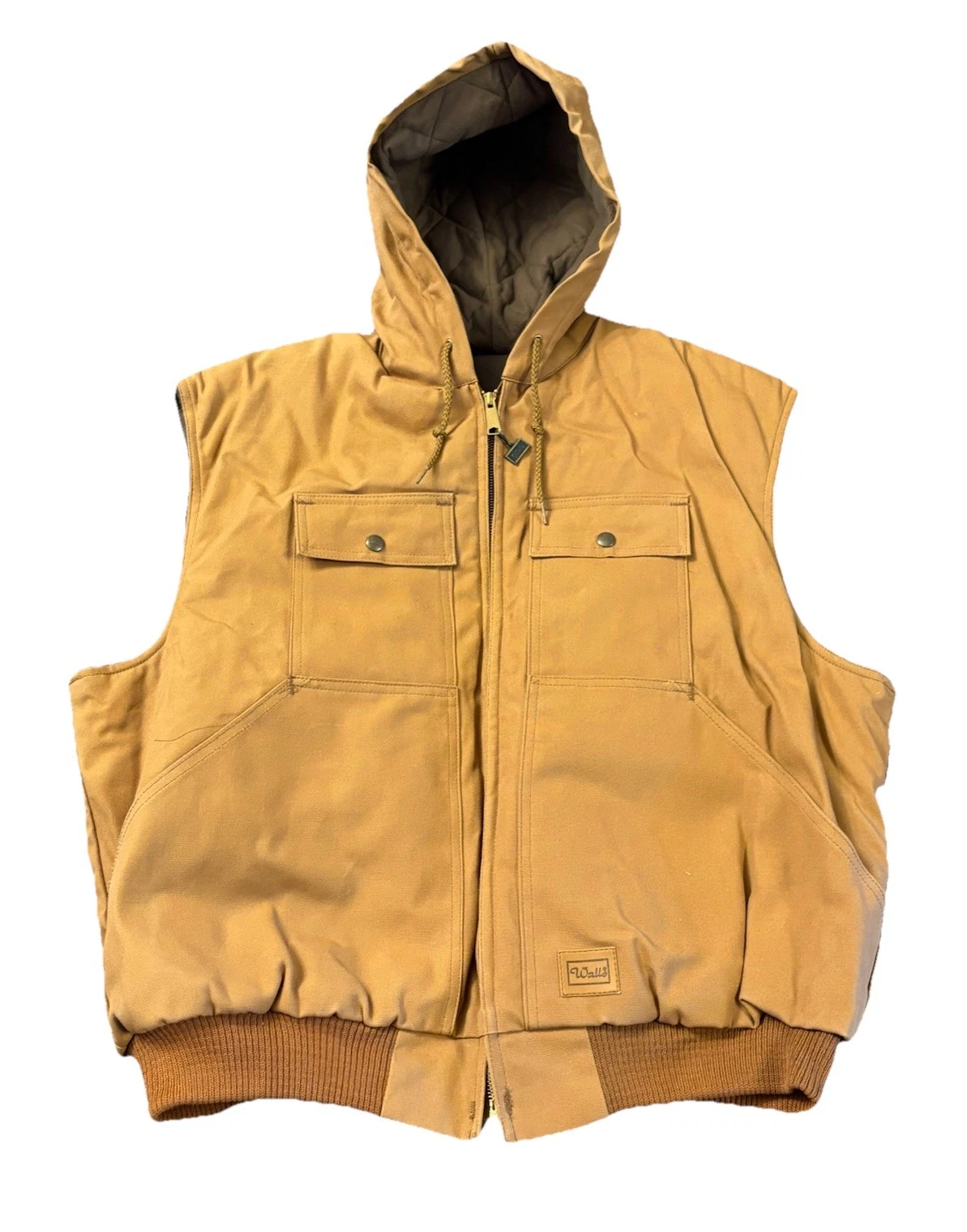 VTG Walls Outdoors Hooded Vest Mens XL Brown Duck Full-Zip Thermal Lined USA