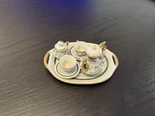 Vintage 10 Piece Mini Tea Set. Miniature Tea Set with Pink and Green