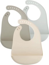 3 Pack Waterproof Silicone Baby Bibs Super Thin Light Weight Feeding Bib with