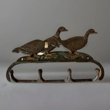 Vintage Art Deco Cast Iron Coat Hook Rack Geese Ducks