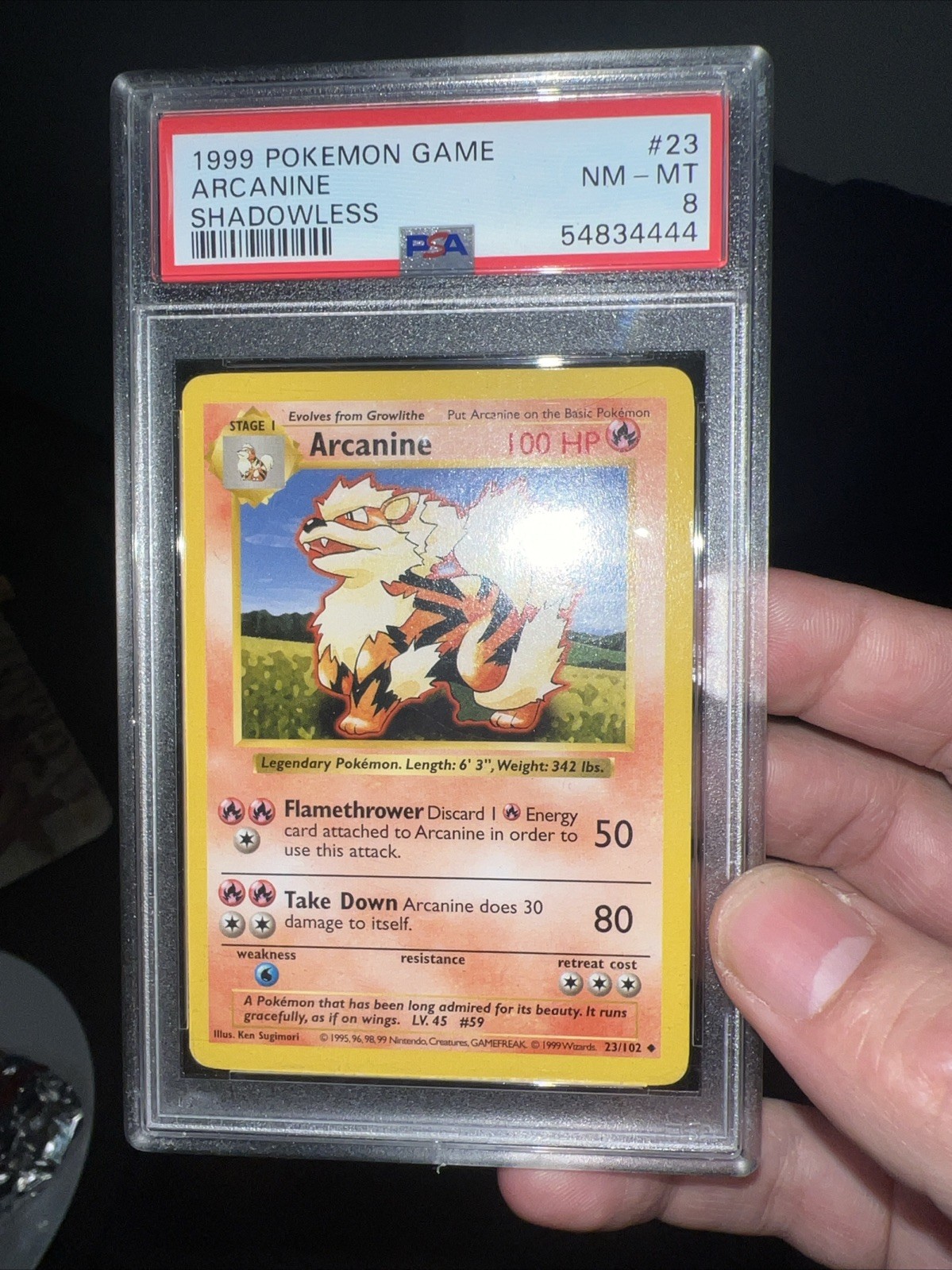 1999 Pokemon Game Arcanine #23 Shadowless PSA 8 🔥