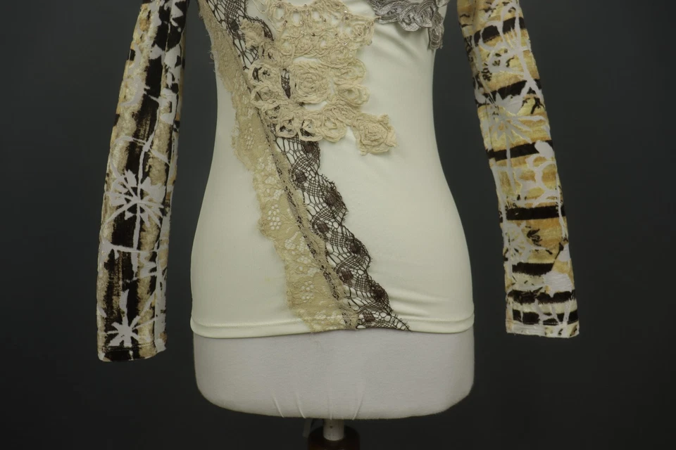 SAVE THE QUEEN Multi Lace Detail Slim Fit Scoop Neck Pullover Blouse Top Size S - Image 3 of 4