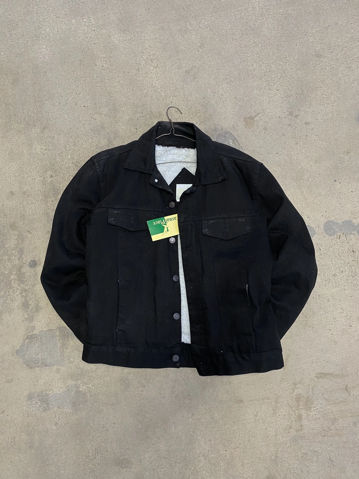 Casual Place Jacket Mens Small Black Sherpa Lined Trucker Coat Button Up Classic