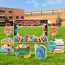 7 Pieces Welcome Back to School Yard Signs with Large Blackboard Photo Frame 202