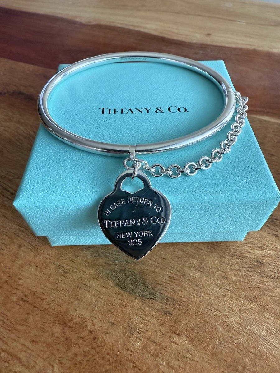 Rare Tiffany&Co. Please Return to Double sided Heart chain Bangle