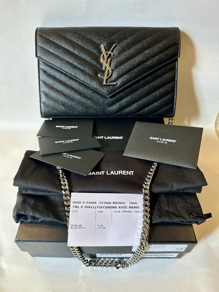 SAINT LAURENT CASSANDRE BLACK LEATHER CHAIN Shoulder Wallet
