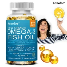Fish Oil 2200 mg - Triple Strength Fish Oil Supplement for Healthy Heart Support