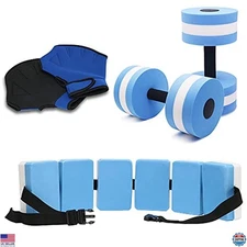 UNAOWIN Blue Water Dumbbell Set for Aquatic Aerobics & Swim Gloves, Fitness