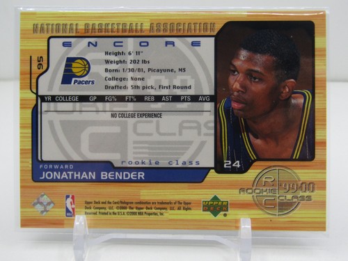 JONATHAN BENDER 1999-00 UPPER DECK ENCORE ROOKIE CLASS #0943/1999! PACERS!! - Picture 2 of 2