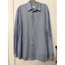 Armani blue striped button-down dress shirt size L 44, 17 1/2 GUC-see photos